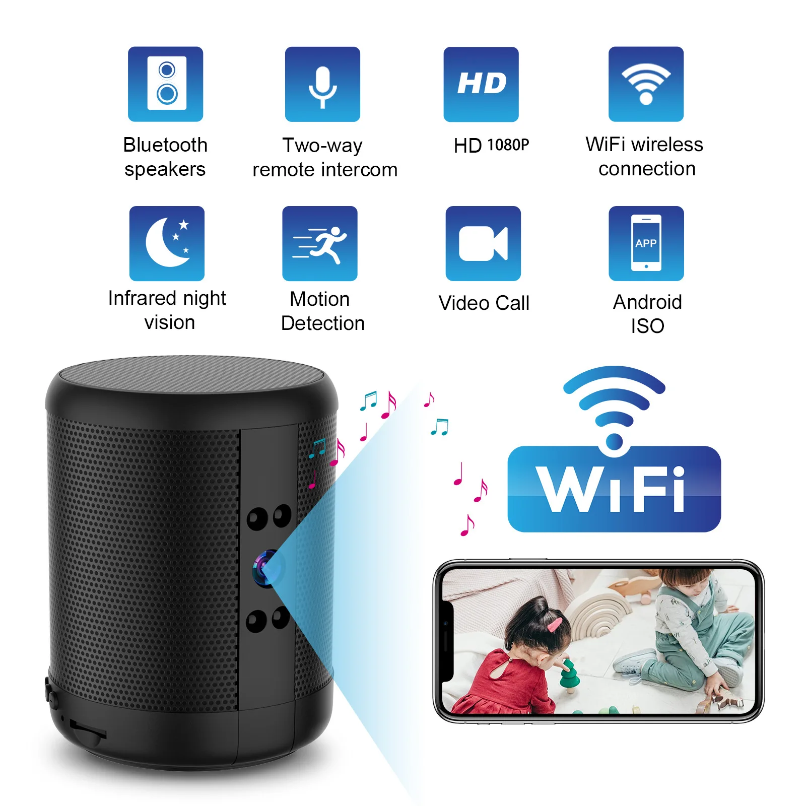 Home Security Robot - กล้องรักษาความปลอดภัย WiFi พร้อมลำโพง บันทึกวิดีโอ HD มองเห็นในเวลากลางคืน