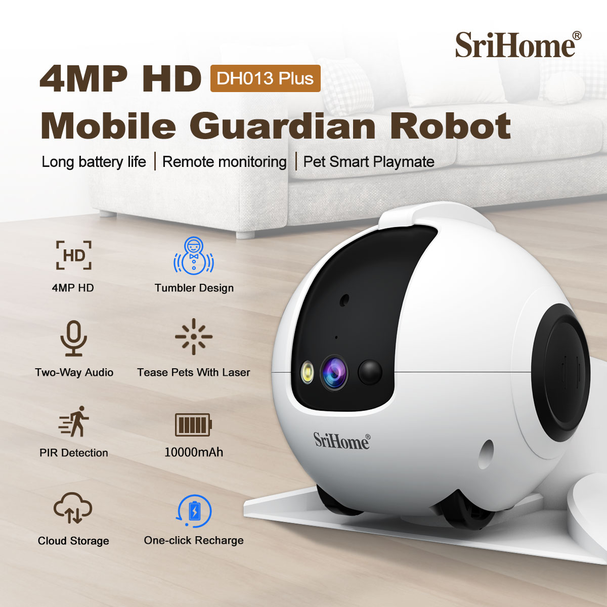 กล้องวงจรปิดไร้สาย 4MP Srihome - Home Security Robot บทวิจารณ์และราคา